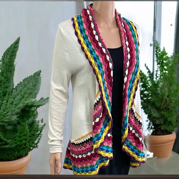 Double Zero Boho Cardigan Colorful Crochet Trim Cardigan - Picture 5 of 16